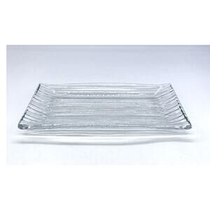 Vintage Rectangular Clear Ribbed Glass Butter Dish Plate 8.5” x 4.75”
